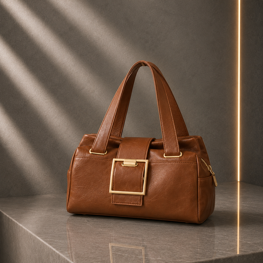 Bolsa Retro em Pele Macia com Fivela Metálica