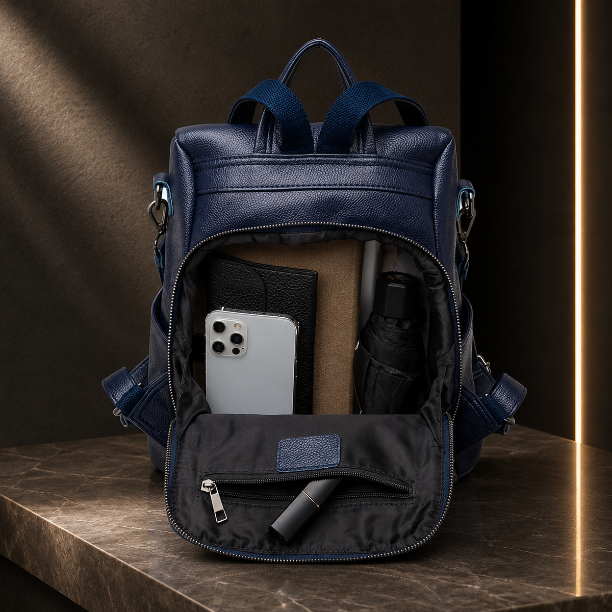 Mochila Antifurto em Pele Macia Grande Capacidade